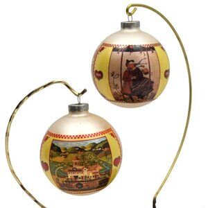 Charles Wysocki Americana Ornaments Sweet Love Skaters and Foxhill Farm   Glass